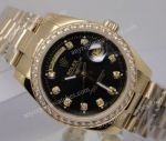 Fake Rolex Gold Day-Date Presidential Watch Black Diamond Bezel